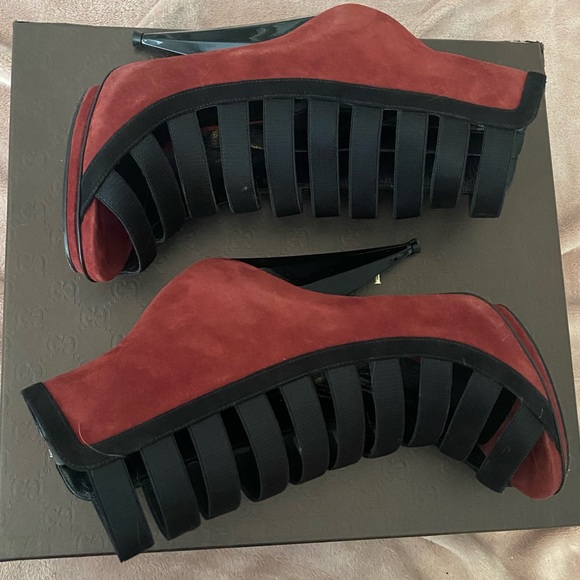 Gucci suede colorblock bootie heel sandals 37 - Picture 5 of 11